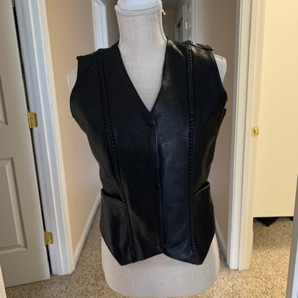 Women's Black Leather Biker Vest